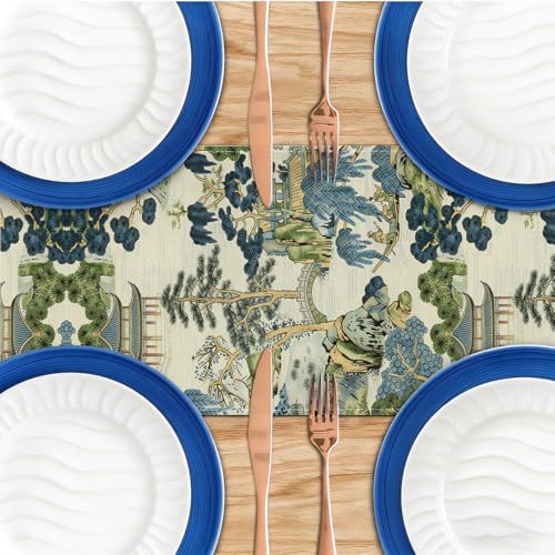 Chinoiserie Vintage Style Mountain Fall Table Runner, Japanese Table Runner - Image 4