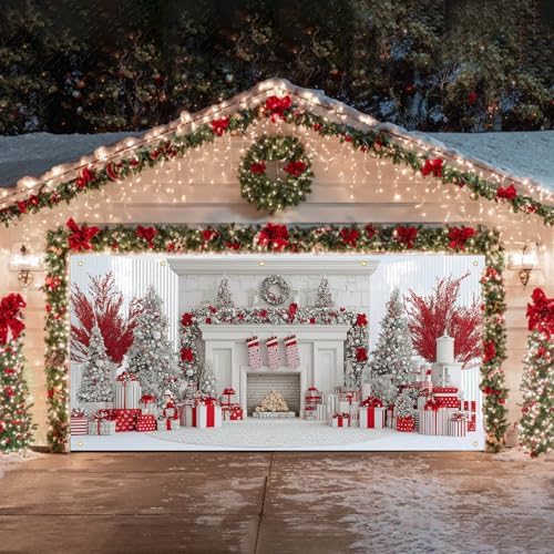 HOMETITUTE Christmas Fireplace Garage Door Cover Banner 13x6ft Fabric - Image 3