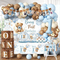 Beary First Birthday Decorations,Teddy Bear Birthday Decorations Set for First Birthday Theme Boy With Backdrop, Balloons, One High Chair Banner,Plates,Napkins,Cake Toppers,272pcs by Lenyunge
