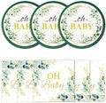 40pcs Sagegreen Oh Baby Plates&Napkins Green Eucalyptus Baby Shower Plates by BOKFJBP