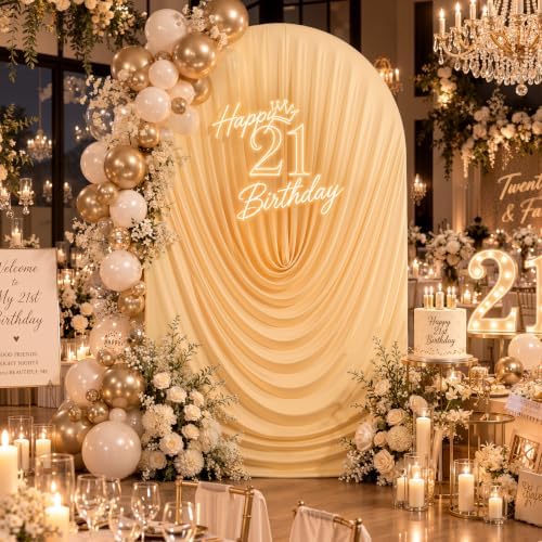 7.2FT Champagne Draped Arch Cover, Ruched Ripple Arch Backdrop Cover - Image 2
