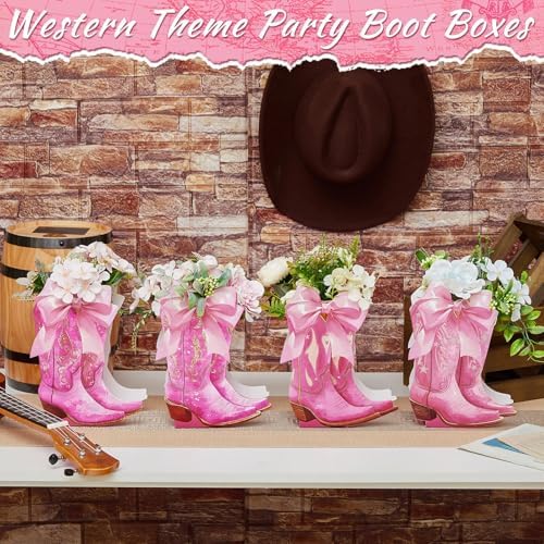 12 Set Western Pink Cowgirl Bow Boot Centerpiece Box Rodeo Vase - Image 5
