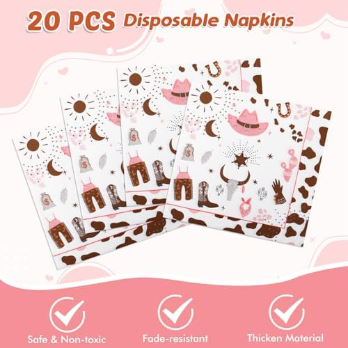 Western Cowgirl Birthday Party Supplies - Wild West Theme Decoration Tableware Include 20 Plates, Napkins and Tablecloth (Serve 20) - Image 4