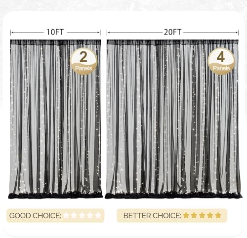 20x8ft Black Tulle Backdrop Curtain with Lights String for Parites, Sheer Photo Backdrop Curtains with Lights for Wedding Backdrop Ceremony Reception Bridal Shower Baby Shower Birthday Party - Image 3