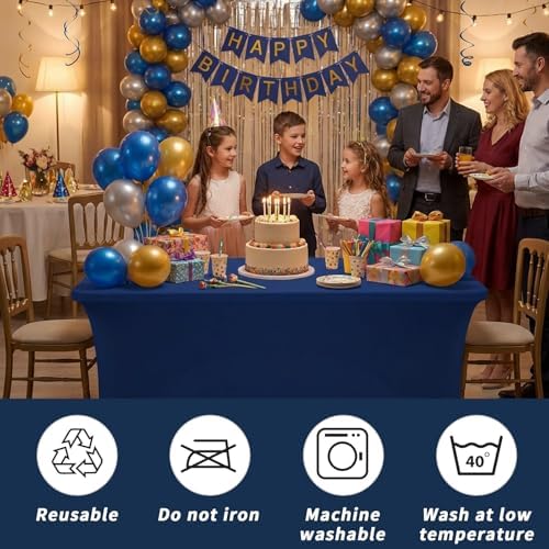 Fixwal 2 Pack 6FT Navy Blue Tablecloth Rectangle Spandex Table Cover - Image 6
