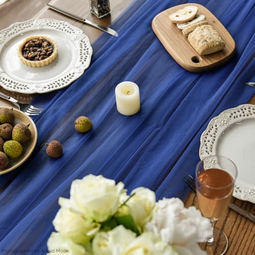 Artoid Mode Navy Blue Gauze Table Runner 120 Inch 10FT, Seasonal Sheer Kitchen Dining Holiday Wedding Birthday Baby Shower Table Decor for Home Party - Image 4