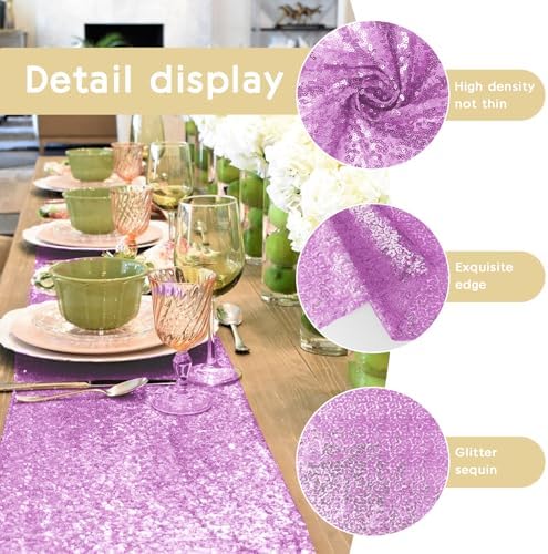 6 Packs 12 x 72 inches Sequin Table Runner, Lavender Glitter Table Runner for Birthday Party Supplies Wedding Engagement Baby Shower Holiday Celebration Event Decorations - Image 5