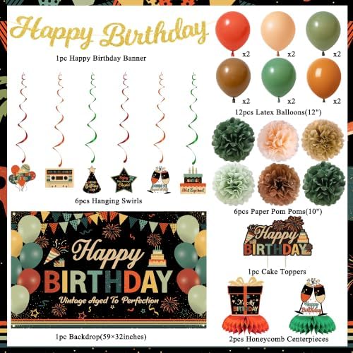 Vlipoeasn Vintage Colorful Birthday Party Decorations Kit with Backdrop - Image 2