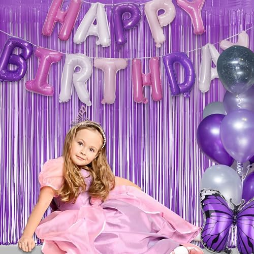 Purple Tinsel Fringe Party Backdrop - 3.2ft X 8.2ft - 2 Packs - Image 3