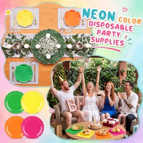 120 Pcs Colorful Plates and Napkins 7in Neon Plates Party Supplies - Image 4