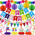 Birthday Decorations Kit, Happy Birthday Banner with Table Centerpieces, Colorful Paper Flag Garland, Hanging Swirl Streamers & Honeycomb Balls for All Birthday Party Decorations by Recosis