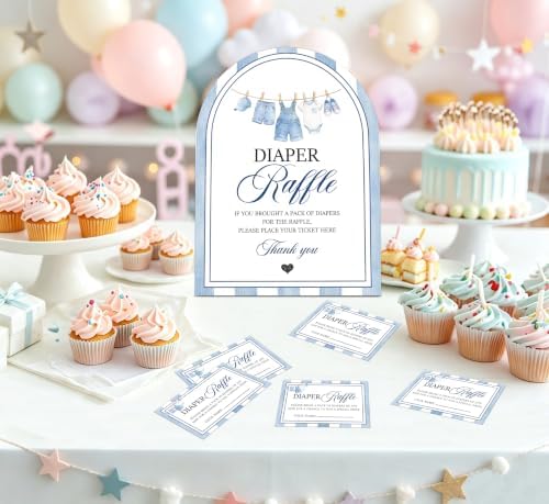 Blue Jean Baby Shower Games, Denim Western Diaper Raffle Game, 6x8 Inch Arch Wooden Sign With Stand And 50 Diaper Raffle Tickets, Gender Reveal Party Supplies & Decorations - UC06 - Image 4