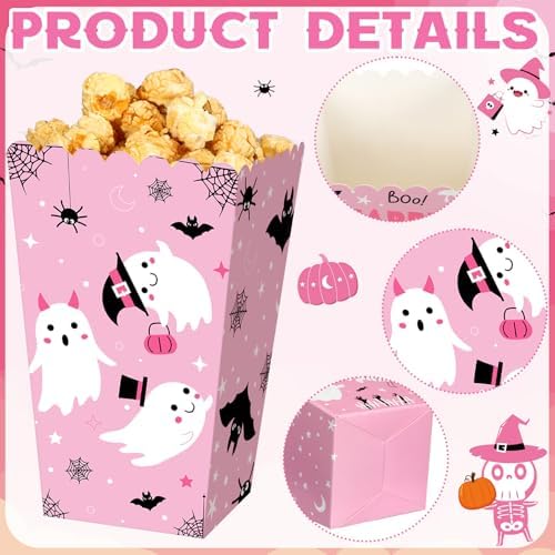 Gueevin 24 Pcs Halloween Popcorn Boxes Pink Ghost Treat Boxes - Image 3