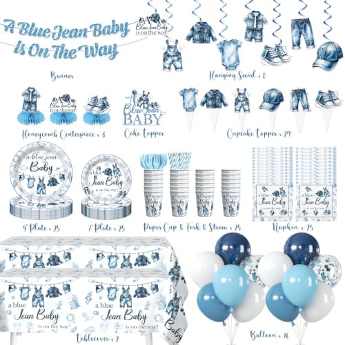 Xynic 213pcs Blue Jean Baby Shower Decorations for Boy, Serves 25 - Image 2