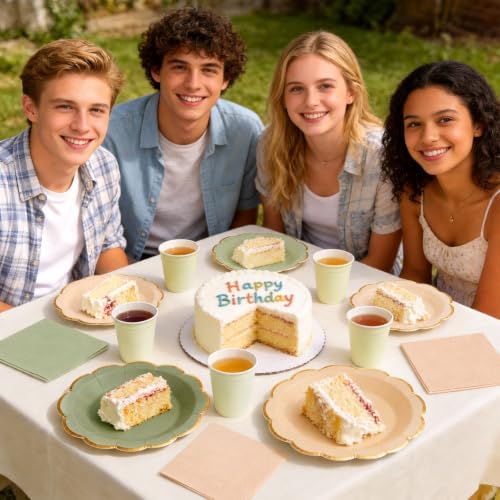 60pcs Sage Green and Nude Disposable Paper Plates & Napkins Set for 20 - Image 7