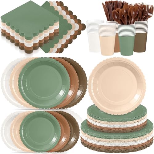 Zhehao 175 Pcs Woodland Paper Plates and Napkins Party Supplies by Zhehao