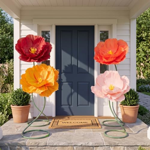 4 Pcs 5ft Large Paper Mix Color Poppy Flower Giant Artificial Poppy - Image 5