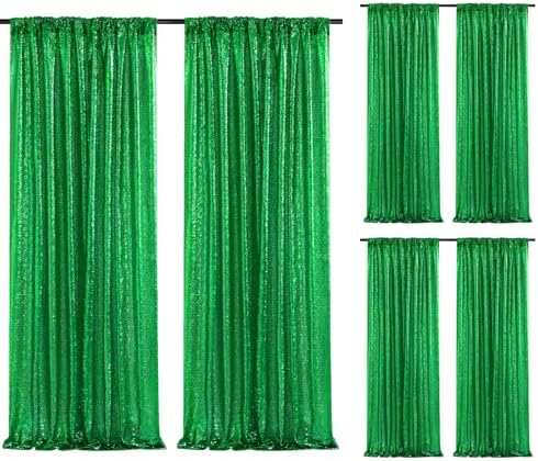Green Sequin Backdrop Curtains-6 Panels 2FTx8FT Green Backdrop for St Patricks Day, Glitter Party Decorations Background Drapes for Wedding Birthday Anniversary Graduation Photo Booth Decor by SoarDream