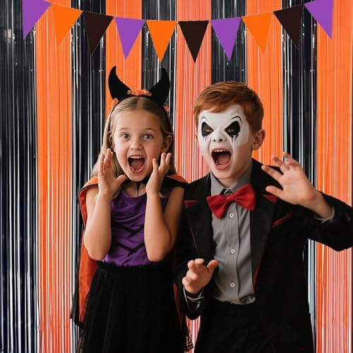 Halloween Party Decorations Indoor, Foil Fringe Tinsel Curtains Backdrop - Image 2