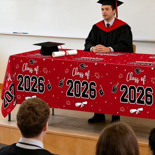 QZYL 4 Pack Graduation Table Cloth, 54" x 108" Red 2026 Graduation Table Decorations, Disposable Grad Party Decorations for College, Rectangle Plastic Tablecover for Class of 2026 Congrats Grad - Image 5