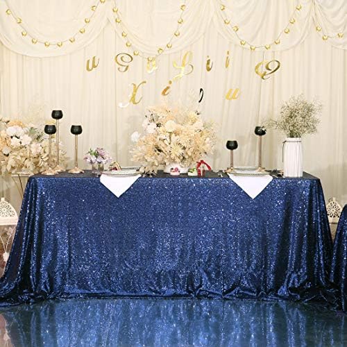 Eternal Beauty Navy Blue 60x102 Inch Nautical Party Sequin Tablecloth - Image 4