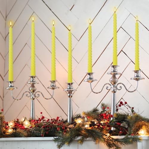 Yellow Spiral Taper Candles, 12 Pack 10 Inch Unscented - Image 4