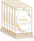 EHWINE 6 Pack Acrylic Sign Holder 4 x 6, Double Sided Gold Picture Frame Stand up Table Top Sign Holders, Clear Display Stand Menu Flyer Holder for Wedding Party by EHWINE