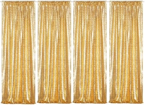 Poise3EHome Gold Sequin Backdrop Curtains,4 Panels 2FTx8FT Glitter Background for Party Birthday Party Baby Shower Wedding Christmas Thanksgiving Halloween Holiday Festival Decor by Poise3EHome