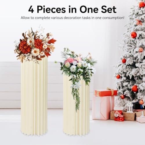 4Pcs Cylinder Stands for Party Foldable Cardboard Centerpiece Display Round Stands Centerpiece Cake Pedestal Stand 55-66LBS for Wedding Party Birthday Decor 40/60/80/100cm High (4Pcs) - Image 2