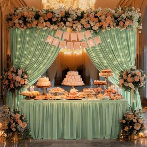 Sage Green Backdrop Curtains with Lights,10x10FT Wrinkle Free Photo Curtains Backdrop Drapes Fabric for Baby Shower Birthday Ceremony Reception Home Party Decorations-5ft x 10ft,2 Panels - Image 5