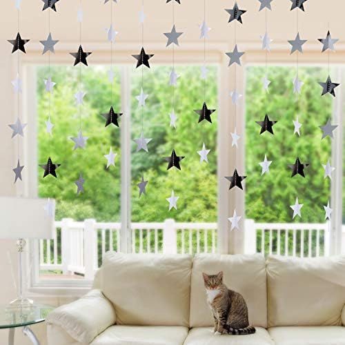 Patelai Glitter Star Garland Banner 2026 Party Decor 130 Feet Star Hanging Streamers Twinkle Backdrop for Classroom Birthday Graduation Wedding Supplies(Silver) - Image 6