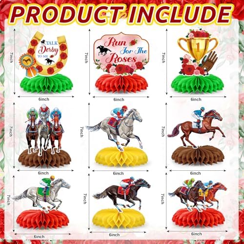 9Pcs Derby Day Party Decorations Horsing Racing Honeycomb Centerpieces for Tables Horse Racing Table Decorations for Derby Day Home Birthday Party Supplies Table Decor - Image 2