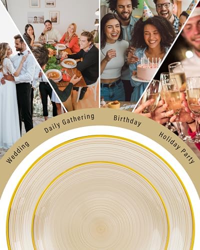 Morejoy 350PCS Clear Brown Plastic Plates - Disposable Gold Party Plates - Image 6