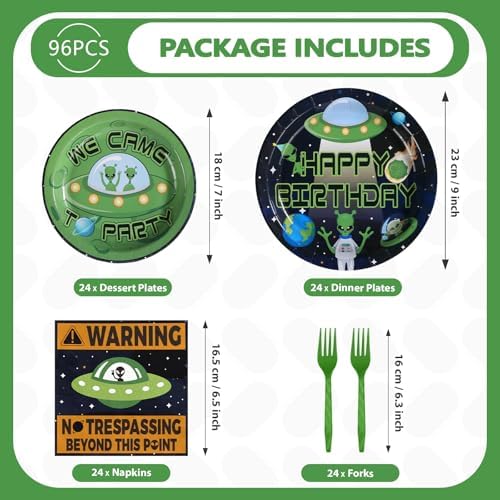 96Pcs Aliens Birthday Party Supplies for Boys Serves 24 - Image 2