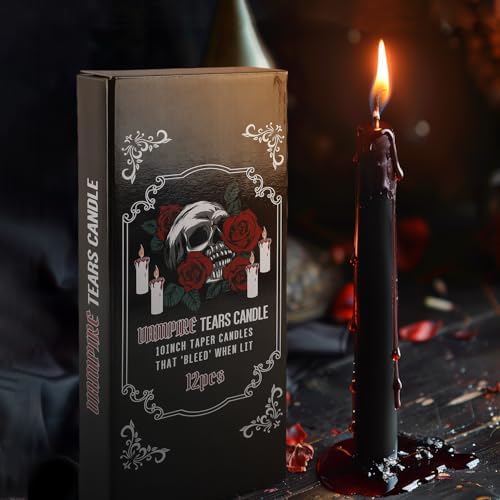 12 Pack 10 Inch Black Taper Candles, Vampire Blood Drip Halloween - Image 5