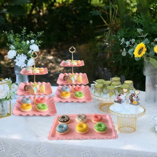 5 Pcs Cupcake Stand Set - Pink Plastic Dessert Table Display Set - Image 7