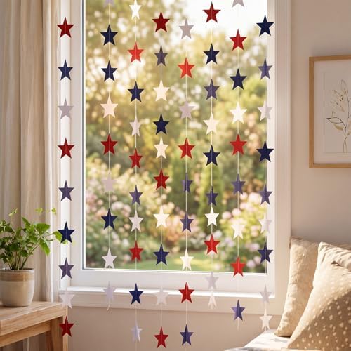 Patelai Glitter Star Garland Banner 2026 Graduation Decor 130 Feet Star Hanging Banner Twinkle Backdrop for Party Birthday Classroom Wedding Supplies(White, Red, Royal Blue) - Image 6