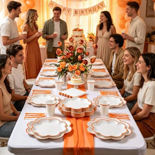 350 Pcs Orange and White Paper Plates and Napkins Set, Serve for 50 Guests - Image 5