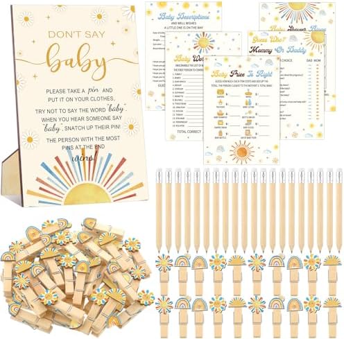 Patelai 321 Pcs Here Comes The Son Baby Shower Decorations Games Supplies by Patelai