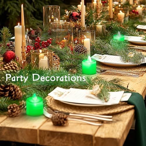 LANKER 24 Pack Flameless Led Tea Lights Candles, Flickering Green Candles (Green) - Image 5