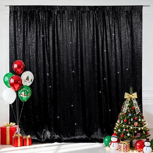 SquarePie 6x6ft Black Sequin Backdrop Glitter Background for Halloween - Image 2