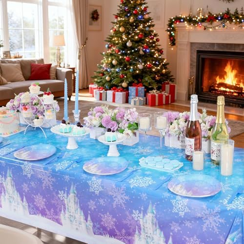 NatNarr 3 Pack Frozen Tablecloth, Snowflake Plastic Tablecloths - Image 5