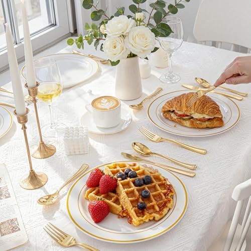 WDF300 Pieces Gold Plastic Silverware - Heavy Duty Disposable Cutlery Set Plastic Gold Silverware Set Includes 100 Forks, 100 Spoons, 100 Knives for Party/Baby Shower/Wedding/Birthday/Thanksgiving - Image 5