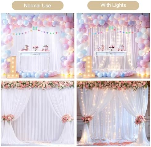 White Backdrop Curtains with Lights for Parties,10x10FT Wrinkle Free Wedding Photo Backdrop Curatin Drapes Fabric for Baby Shower Birthday Ceremony Reception Home Party Decorations-5ft x 10ft,2 Panels - Image 3