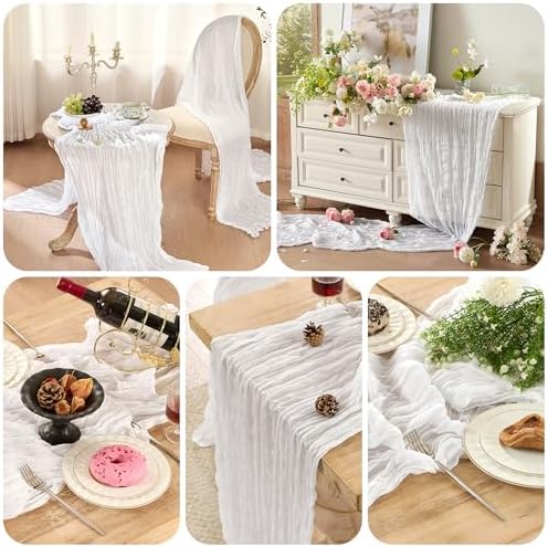 White Cheesecloth Table Runner 35x120in Boho Gauze Wedding Decor - Image 6