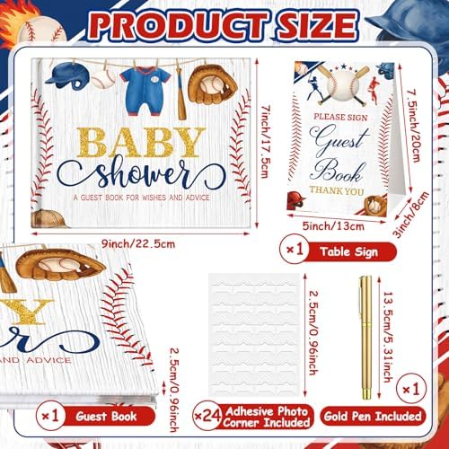 Fuyoooo 27 Pcs Baseball Baby Shower Guest Book Set Sign in Book Gold Pen - Image 3
