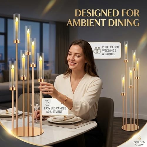 2pcs 42.5in Gold Floor Candelabra 5 Arm Gold Candelabra with Acrylic Shades Candle Holders,Elegant Metal Candlestick Stand for Perfect for Wedding Dining Room Living Room Event Decor - Image 7