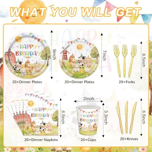120PCS Farm Animals Birthday Party Supplies for 20, Barnyard Tableware Set - Image 2