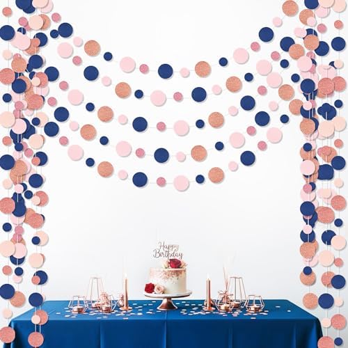Outus 5 Pieces Blue,Pink,Rose Gold Round Dots Garland Party Hanging Decor by Outus