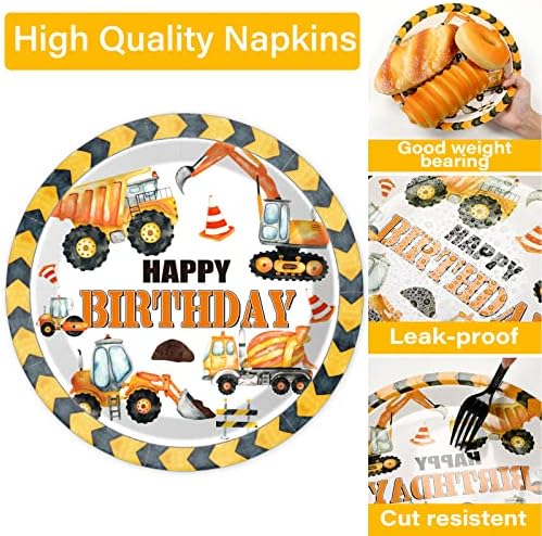 100 Pcs Construction Birthday Party Plates and Napkins Set Dump Truck Birthday Party Decorations Supplies Construction Tableware Construction Themed Party Favors for Boys Birthday Serves 25 - Image 4